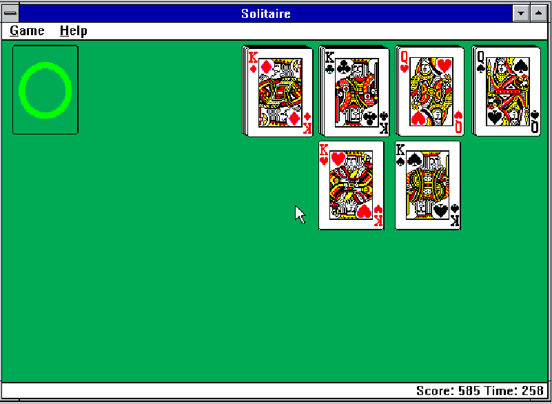 Classic Solitaire winning animation cascading cards Windows 3.0